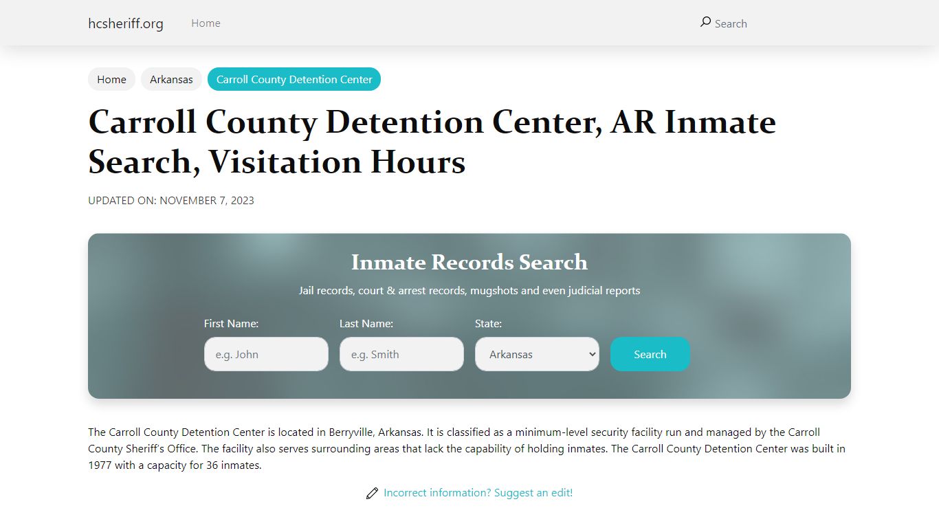 Carroll County Detention Center, AR Inmate Search, Visitation Hours